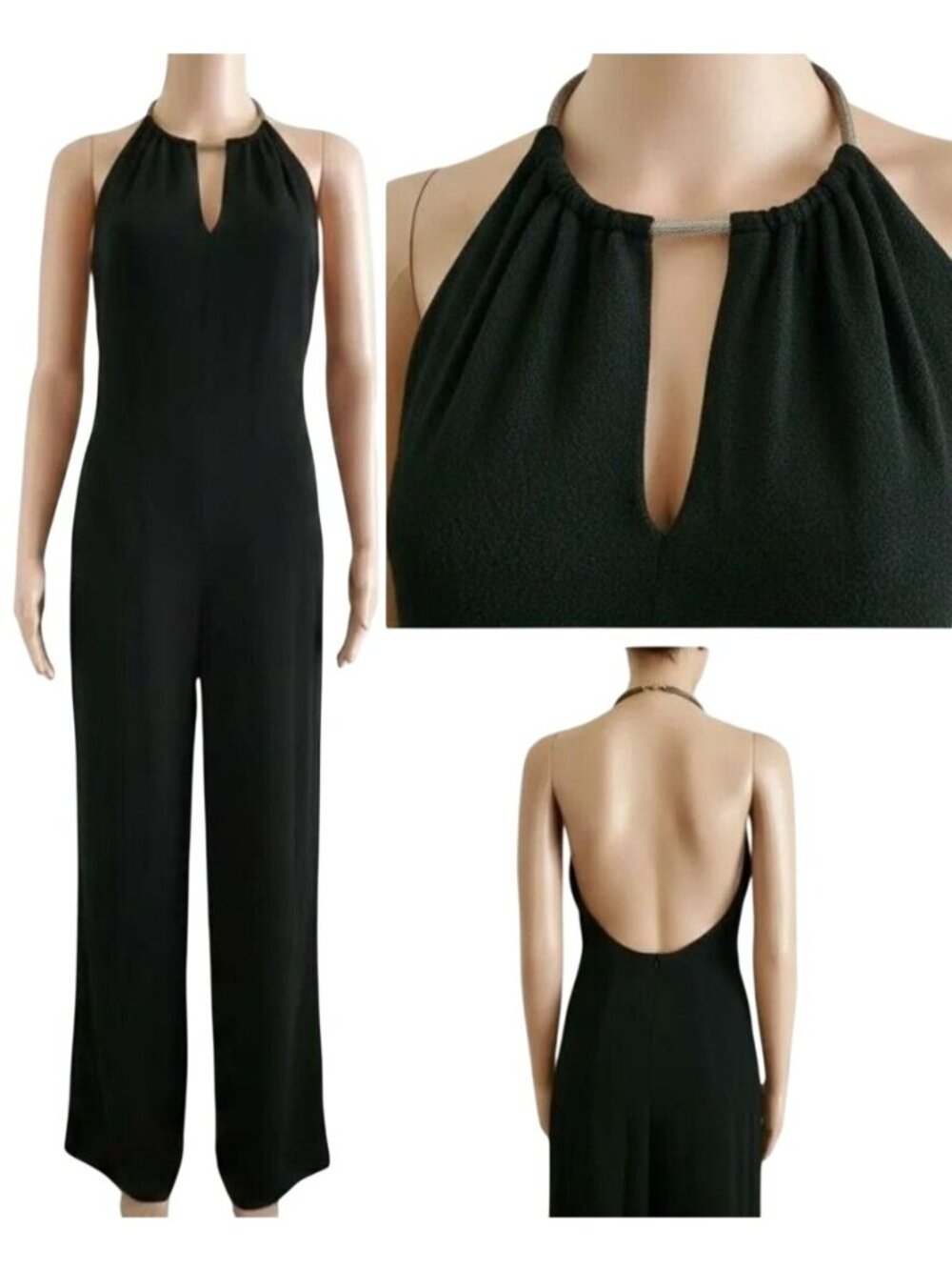 Alchemy New‎ York Black Halter Open-Back Wide-Leg Eveningwear Jumpsuit Women's 8 - Picture 3 of 10